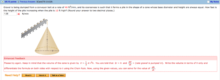 Pile gravel min ft dumped conveyor belt being rate cone increasing base when high coarseness whose forms shape answer decimal