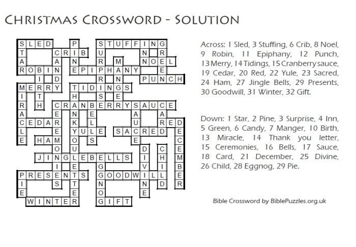 The science of christmas crossword answer key